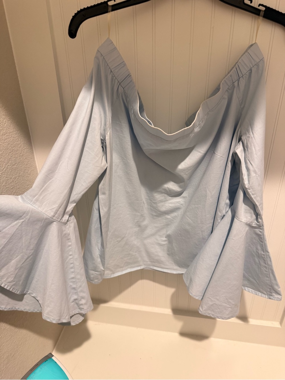 Soprano Light Blue Off-the-Shoulder Bell Sleeve Blouse